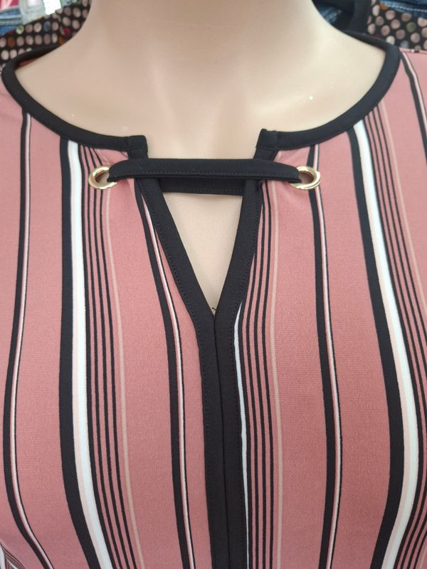 XXL Liz Claiborne pink black stripes stretchy top