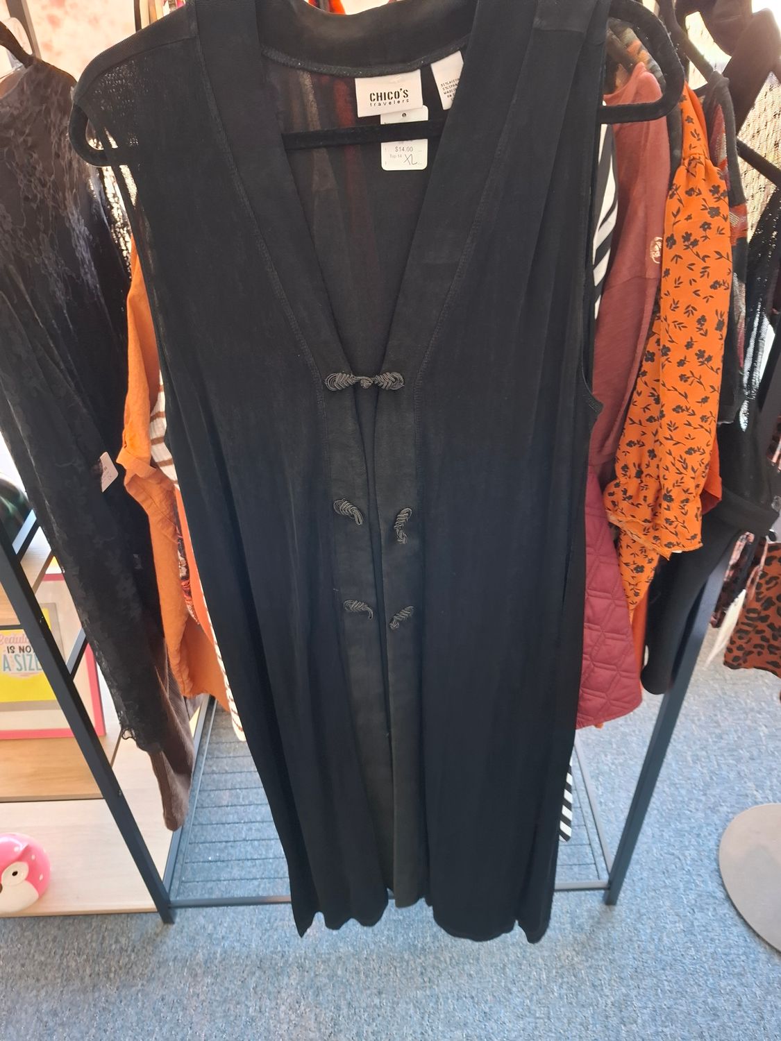 XL Chico's Travelers black acetate long vest vintage