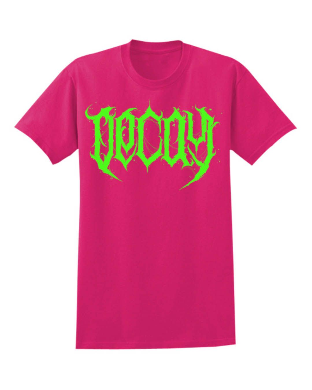 PRE-ORDER "DECAY" Unisex pink tee w/ green logo