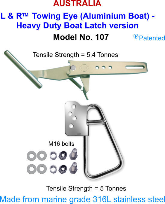 L & R Towing Eye (Aluminium Boat) - Heavy Duty Boat Latch version FOR boats over 21 ft (6.5M)