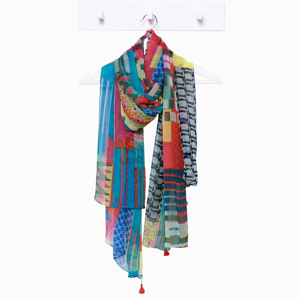 Dlux Didi Silk Digital Print Scarf With Tassels