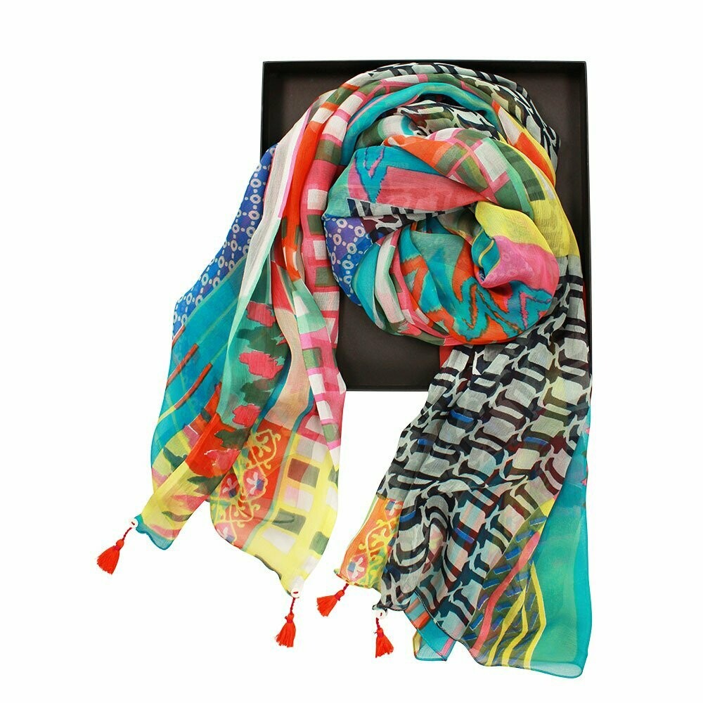 DLUX Didi Silk Digital Print Scarf with Tassels