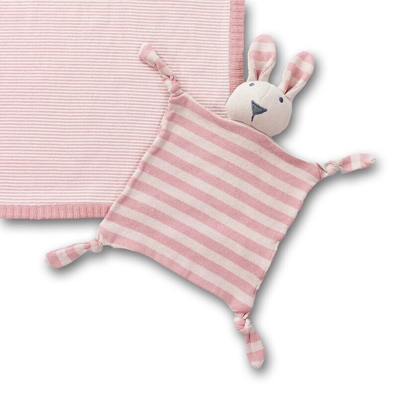 Little Bunny Comforter - Soft Cotton Knitted Toy with Gentle Rattle Sound