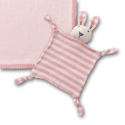 Little Bunny Comforter - Soft Cotton Knitted Toy with Gentle Rattle Sound