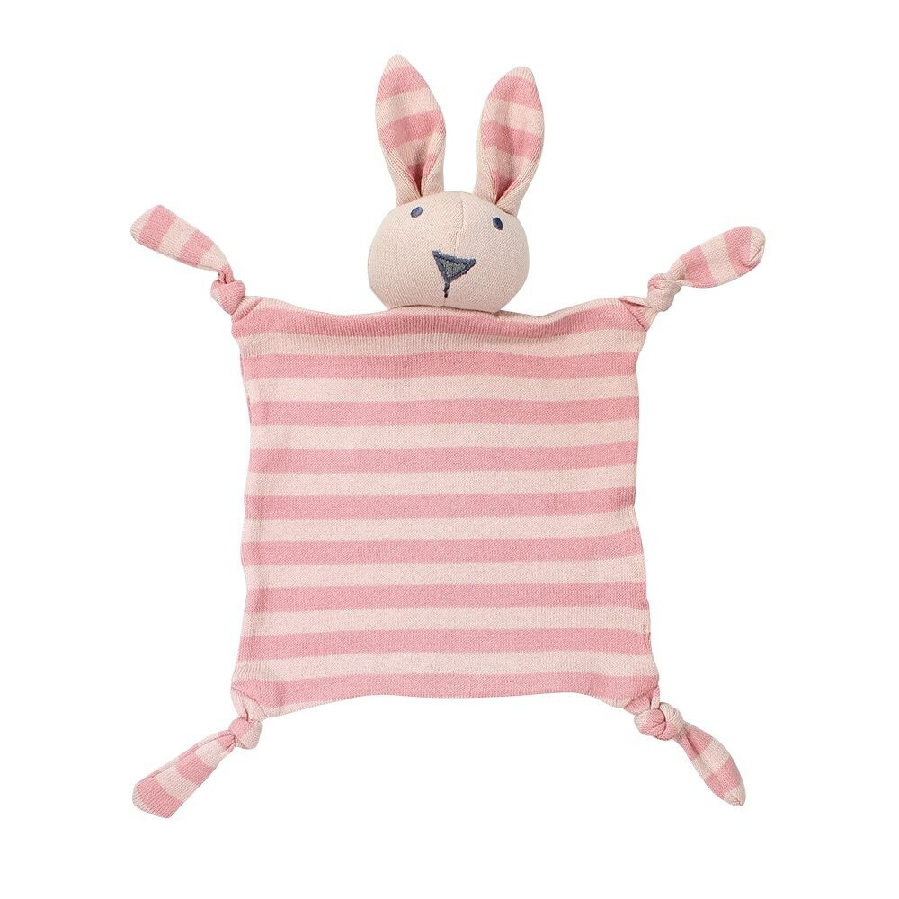 Little Bunny Comforter - Soft Cotton Knitted Toy with Gentle Rattle Sound, Colours: Pink