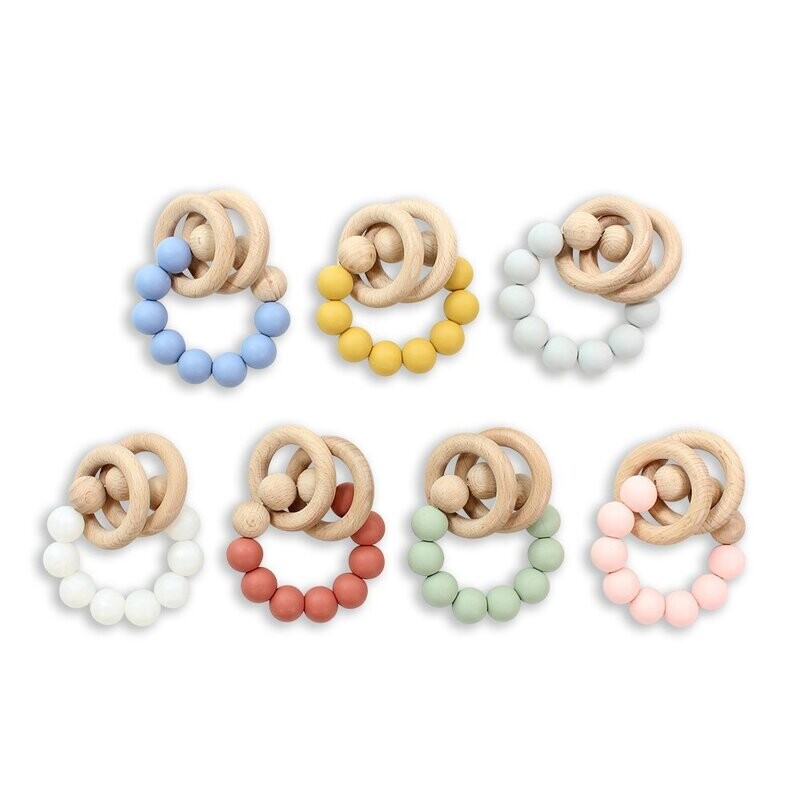 DLUX Baby Jerry Rattle Teether with sustainable beech wood and food-grade silicone.