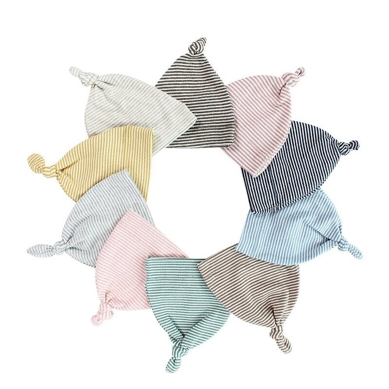 Topknot Baby Hat - Soft Cotton Fine Stripe Knit | DLUX Baby