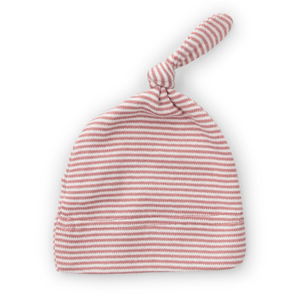 Topknot Baby Hat - Soft Cotton Fine Stripe Knit | DLUX Baby, Colours: Dusty