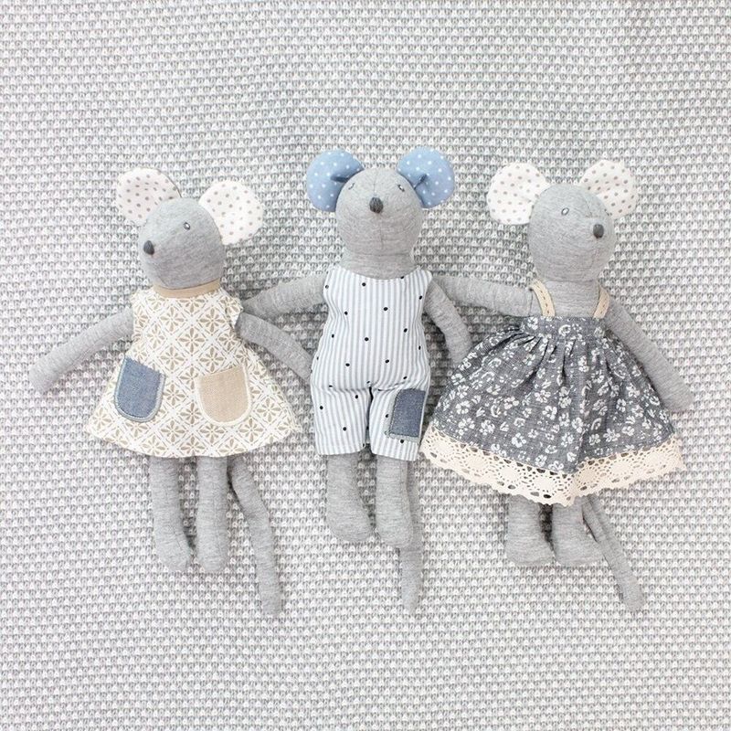 DLUX Baby Handmade Mouse Rattle Toy Pack with three cotton mice.