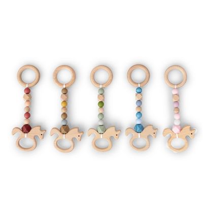 DLUX Baby Rocking Horse Teether made from beech and lotus woods with silicone.