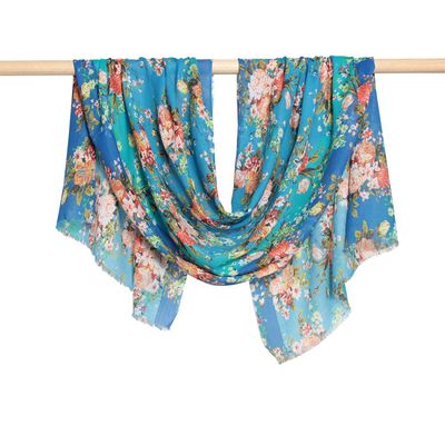 Freida Retro Floral Hand Printed Pure Cotton Scarf Freida Retro Floral Hand Printed Pure Cotton Scarf