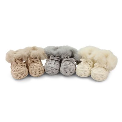 Cutie Fur Trim Bootees - Hand Crocheted with Faux Fur Cuff Cutie Fur Trim Bootees - Hand Crocheted with Faux Fur Cuff