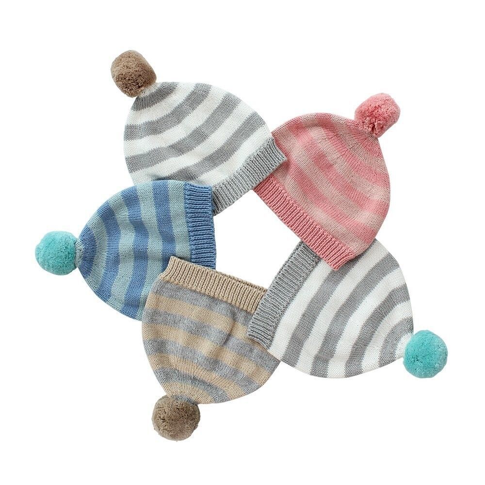Mason Stripe Baby Hat - Soft Cotton Knit with Pompom