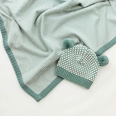 Arkie Baby Hat - Soft Cotton Waffle Knit with Double Pompoms and Linus Newborn Wrap