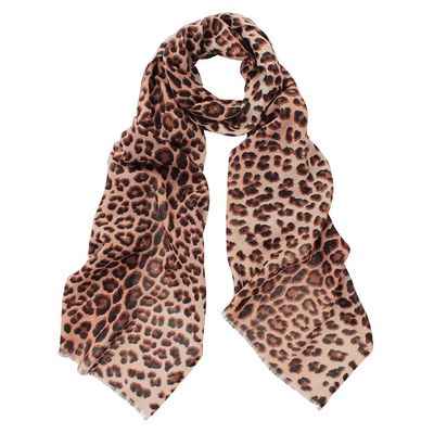 Jaguar Wool Silk Scarf with hand-printed jaguar design