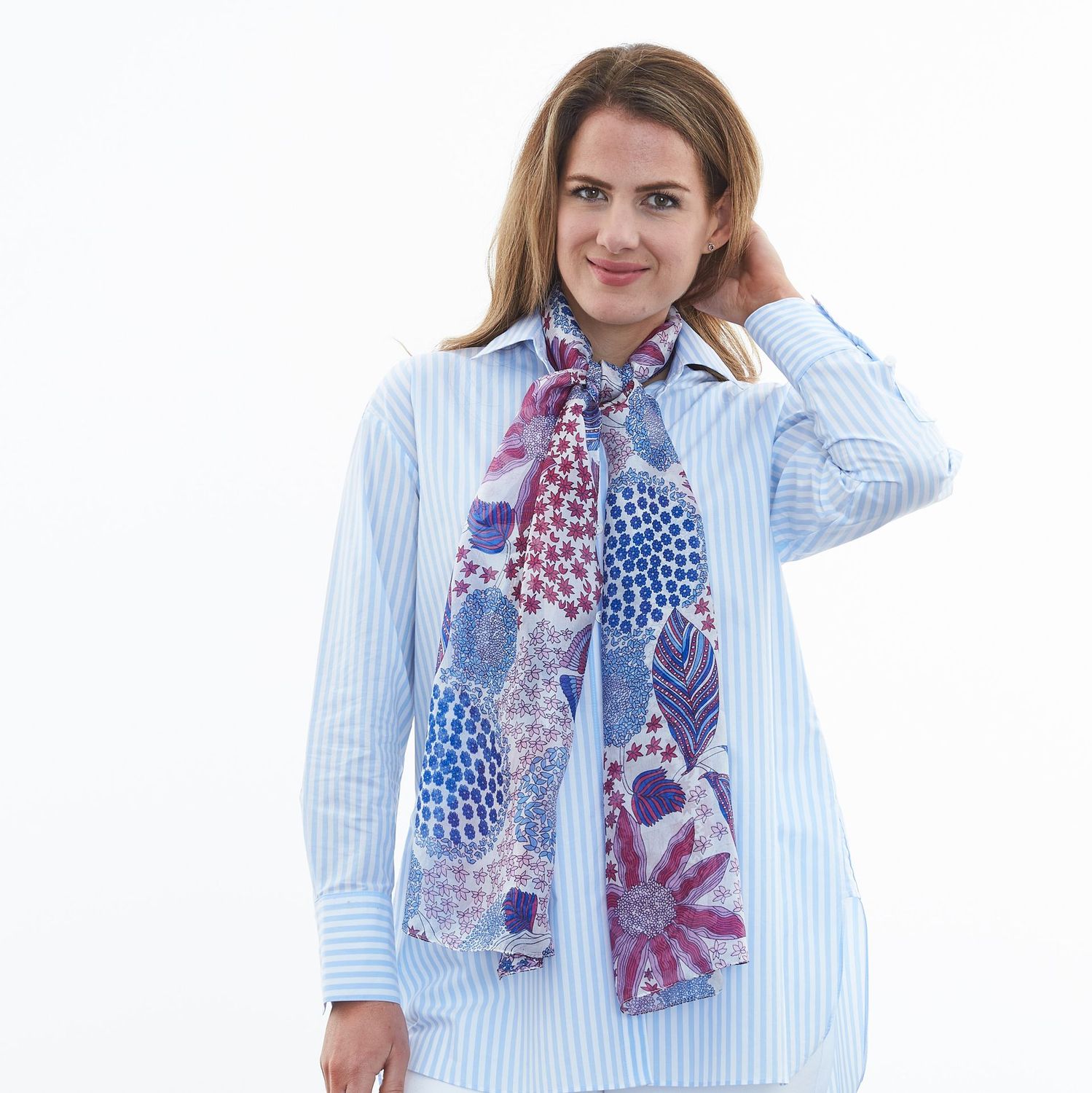 Justine Flower Hand Printed Pure Silk Scarf