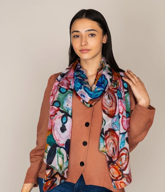 Fiore Floral Pure Silk Scarf - Lightweight and Luxurious!