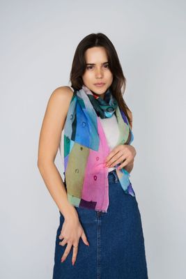 Geometry Abstract Print Cotton Linen Modal Blend Scarf