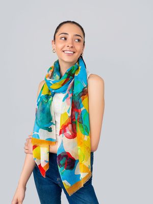 Cosmos Floral Print Cotton Linen Modal Blend Scarf