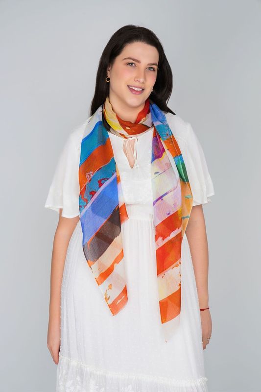 Cabana Stripe Print Modal Silk Scarf