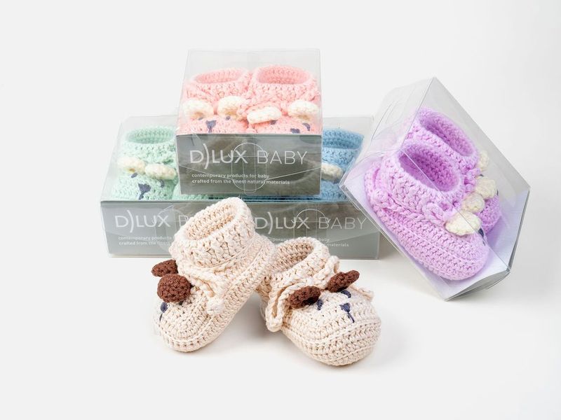 Tilly Bear Baby Bootees - Hand Crocheted Cotton with contrast textured bear ears
