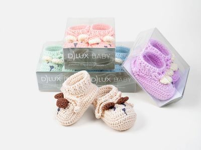 Tilly Bear Baby Bootees - Hand Crocheted Cotton with contrast textured bear ears