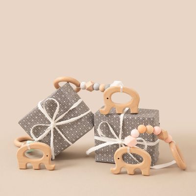 Elephant Baby Teether - Sustainable Wood and Silicone Teething Toy