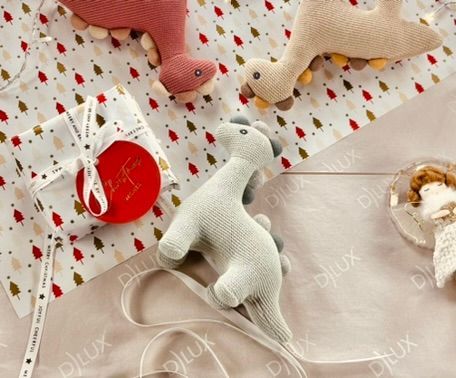 Baby Dino Rattle Toy - Soft Cotton Knitted Dinosaur with Gentle Rattle Sound