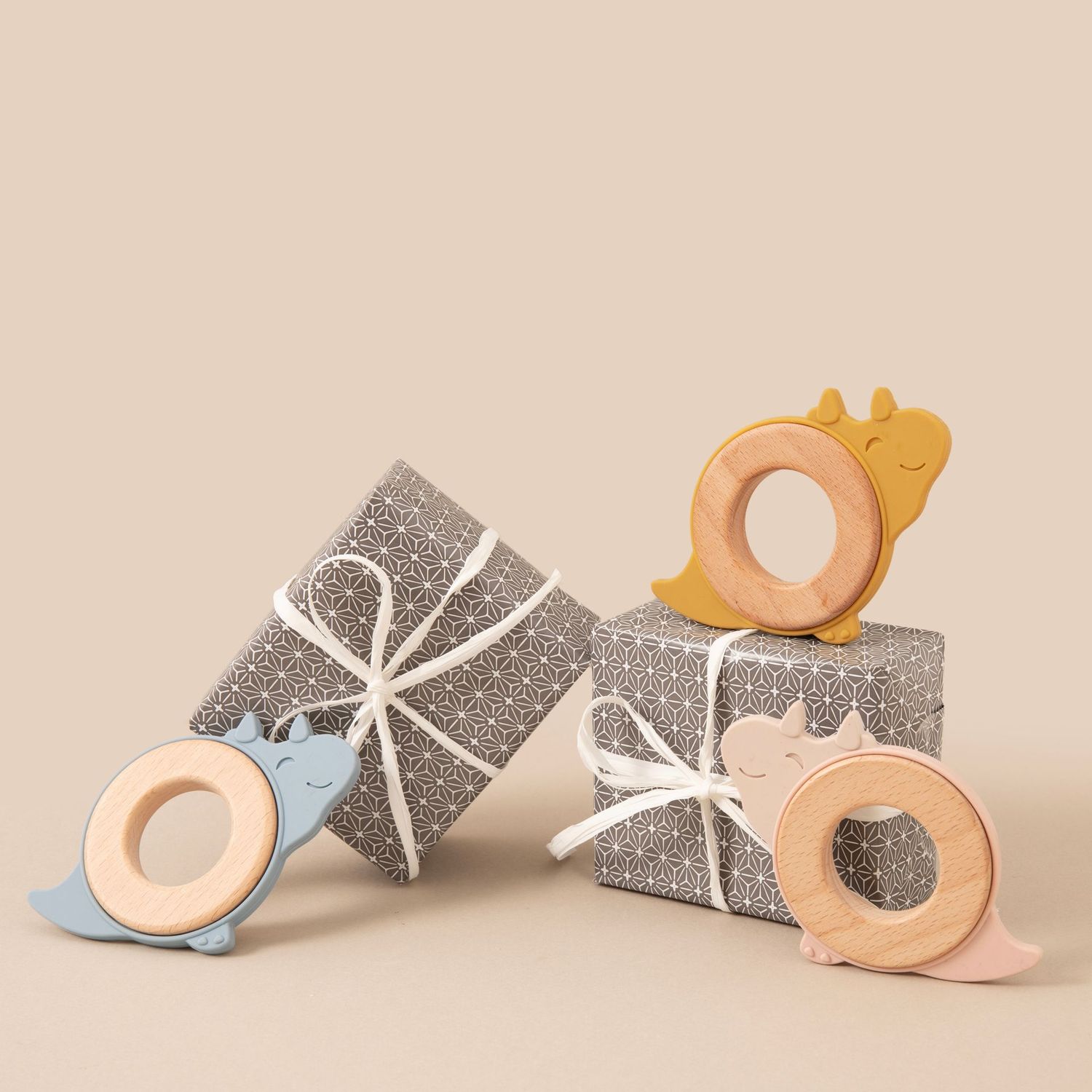 Dinosaur Baby Teether - Safe, Sustainable Silicone and Wood Teething Toy