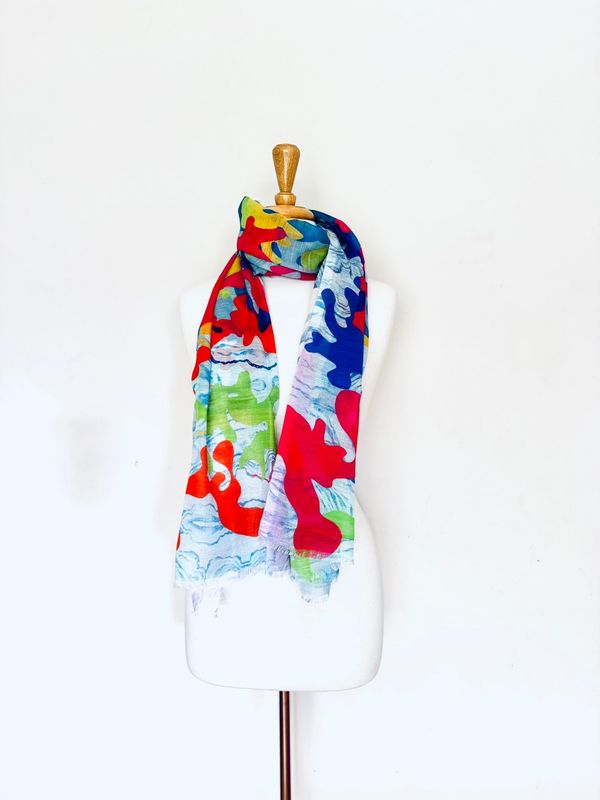River Abstract Puzzle Print Modal Linen Scarf River Abstract Puzzle Print Modal Linen Scarf