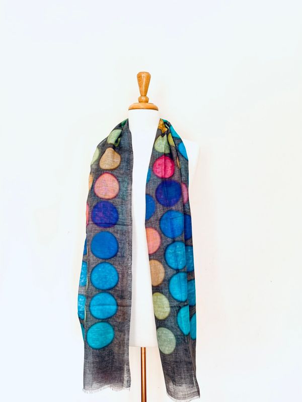Loopy Circle Print Linen Modal Scarf Loopy Circle Print Linen Modal Scarf