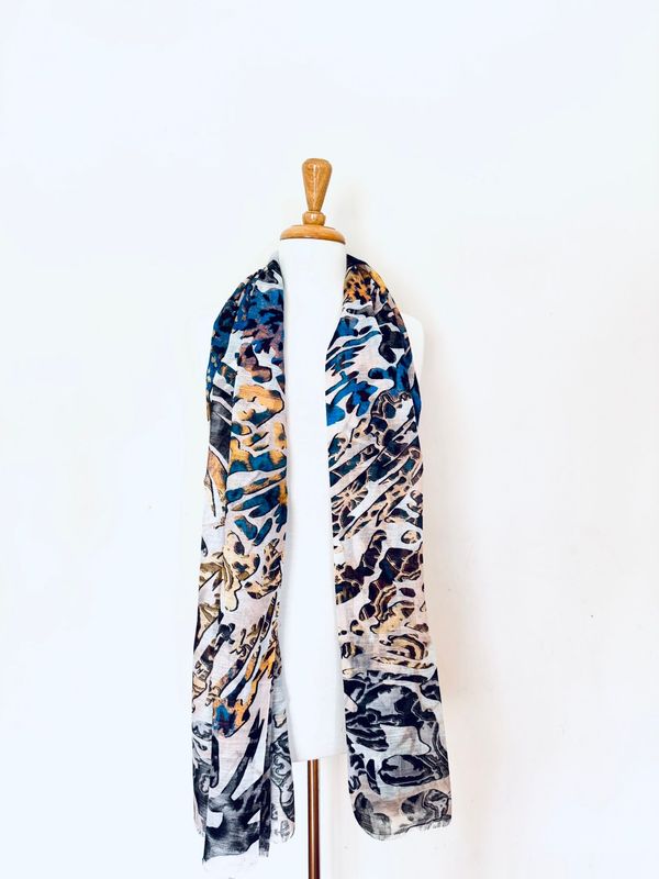 Mimic Abstract Animal Print Linen Modal Scarf - Natural Mimic Abstract Animal Print Linen Modal Scarf - Natural