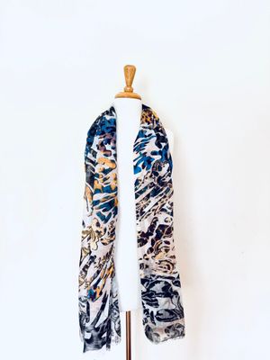 Mimic Abstract Animal Print Linen Modal Scarf - Natural Mimic Abstract Animal Print Linen Modal Scarf - Natural