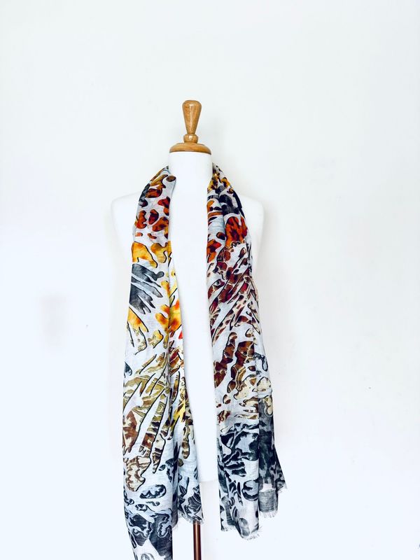 Mimic Abstract Animal Print Linen Modal Scarf - Multi Mimic Abstract Animal Print Linen Modal Scarf - Multi