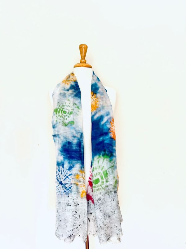 Holi Tie & Dye Print Linen Modal Scarf Holi Tie & Dye Print Linen Modal Scarf