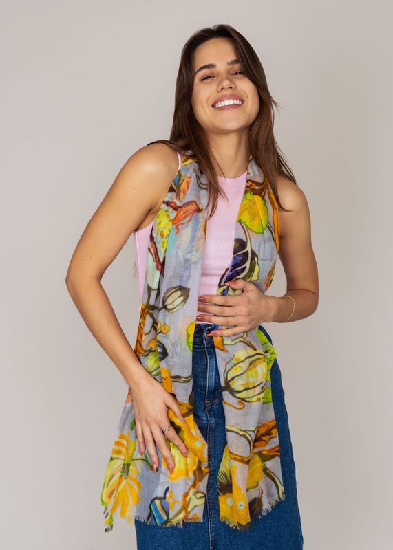 Lilly Pilly Hand Printed Merino Wool Silk Scarf - Luxurious and Stylish
