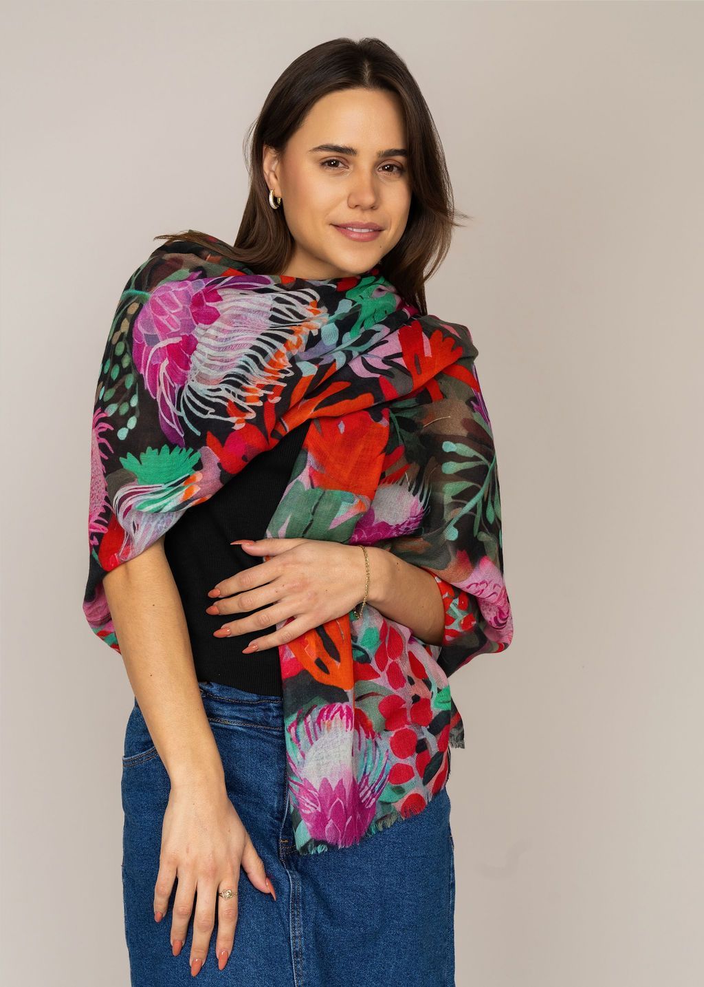 Protea Flower Merino Wool Silk Scarf - Soft and Lightweight | DLUX