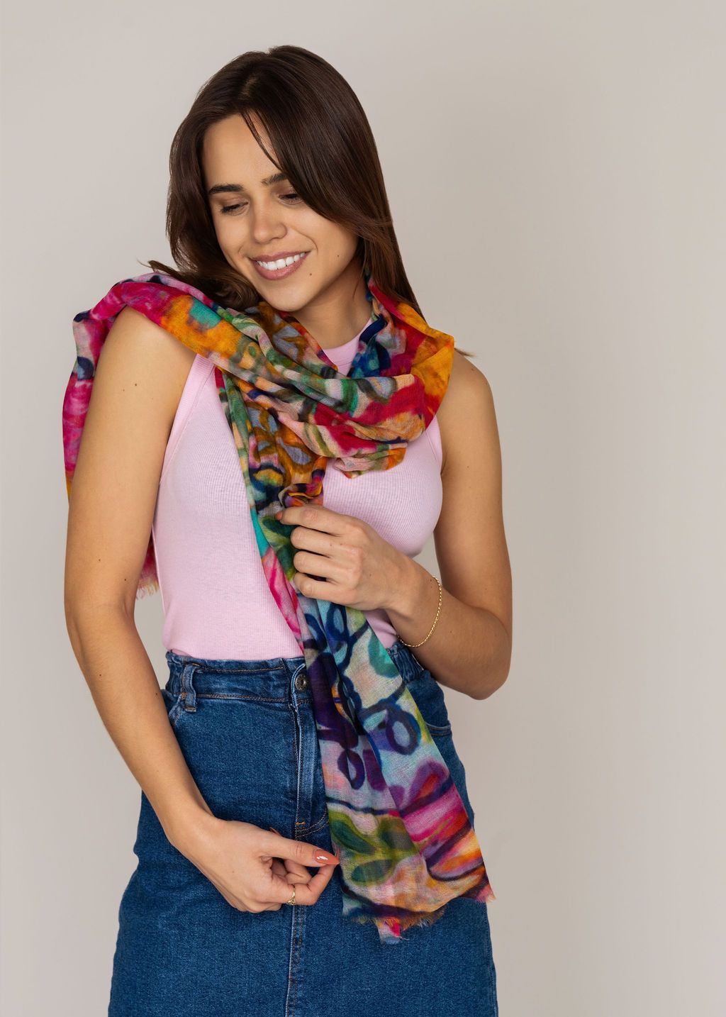 Fleur Hand-Printed Merino Wool Silk Scarf - Luxurious and Stylish | DLUX