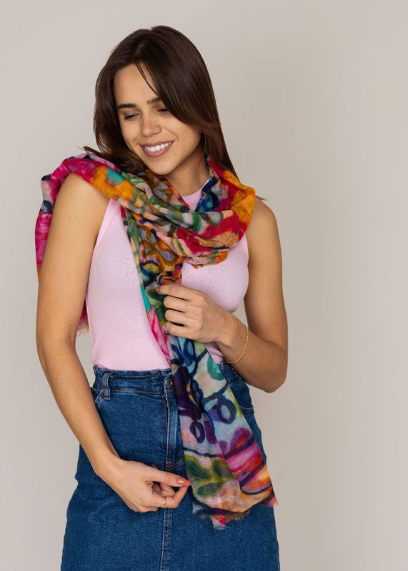 Fleur Hand-Printed Merino Wool Silk Scarf - Luxurious and Stylish | DLUX
