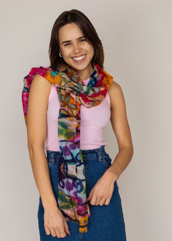 Fleur Hand-Printed Merino Wool Silk Scarf - Luxurious and Stylish | DLUX
