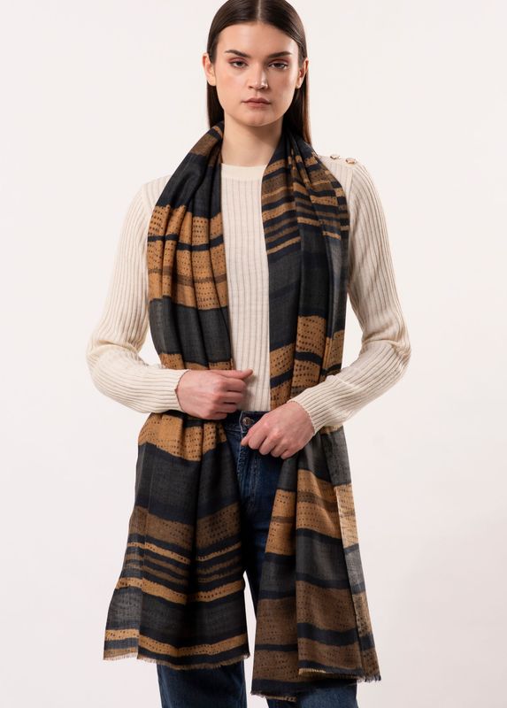 Ripple Fluid Stripe Pattern Wool Silk Scarf