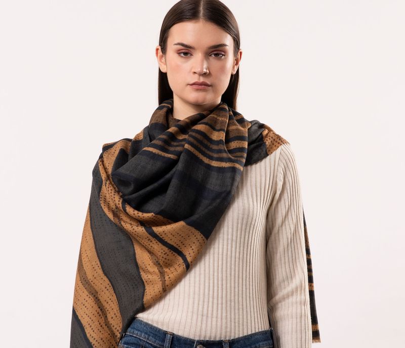 Ripple Fluid Stripe Pattern Wool Silk Scarf