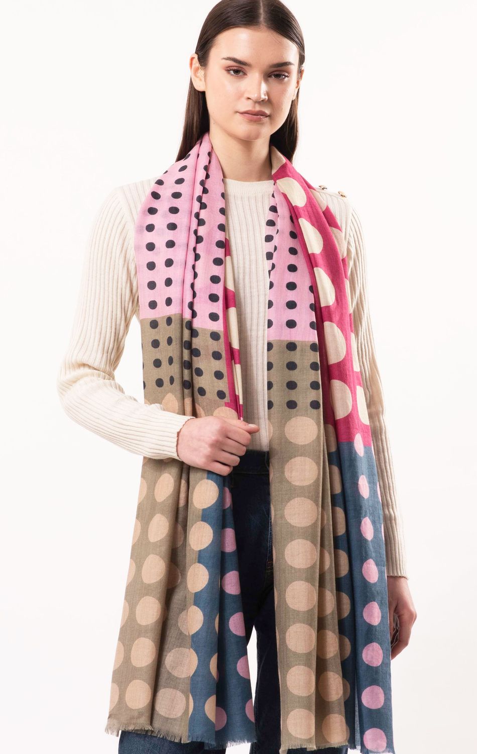 Futura Chequered Spot Merino Wool Silk Scarf - Luxurious and Stylish | DLUX