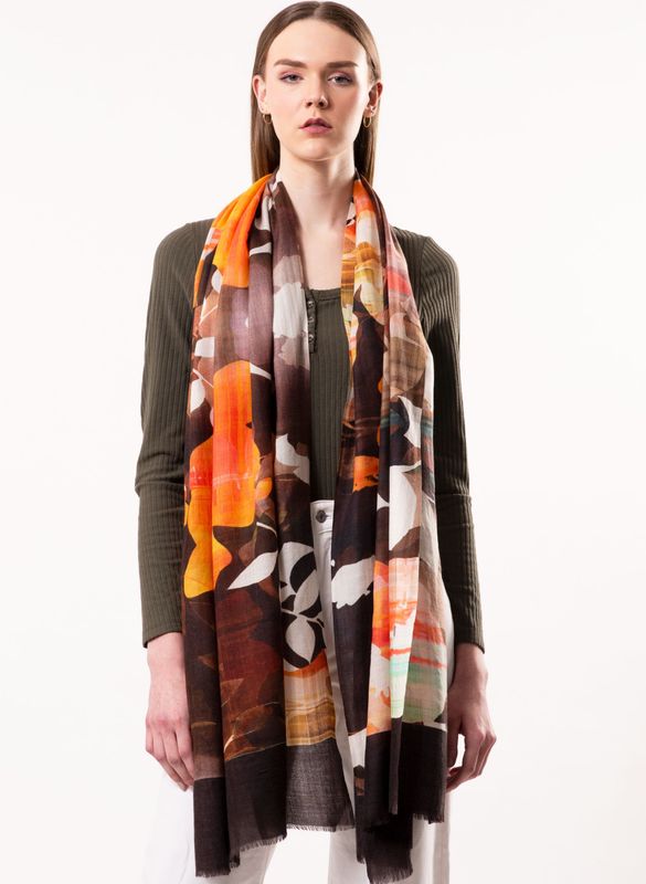Georgia Floral Print Wool Silk Scarf | DLUX