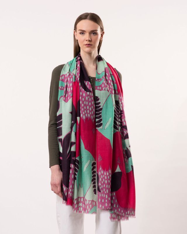 Joie Abstract Floral Print Wool Silk Scarf | DLUX