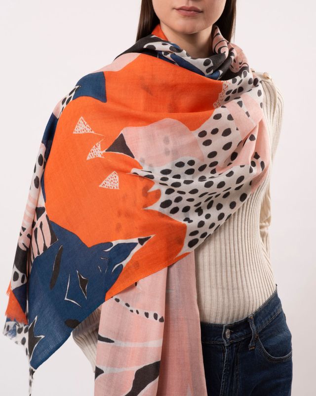 Joie Abstract Floral Print Wool Silk Scarf | DLUX
