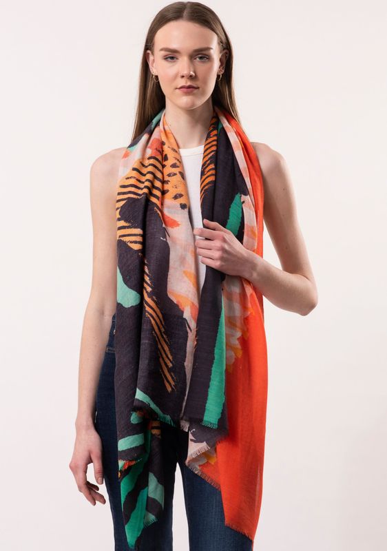 Nova Abstract Artistic Print Wool Modal Scarf - Navy Nova Abstract Artistic Print Wool Modal Scarf - Navy