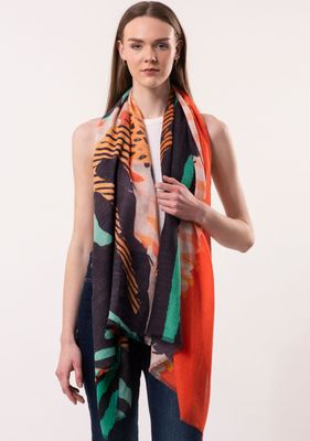 Nova Abstract Artistic Print Wool Modal Scarf - Navy Nova Abstract Artistic Print Wool Modal Scarf - Navy