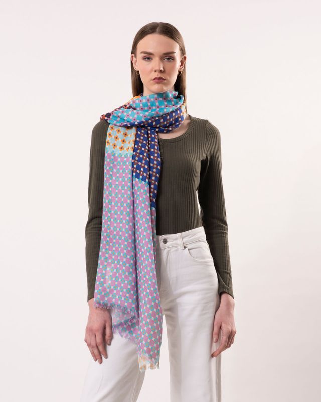 Pixel Micro-check Print Wool Modal Scarf | DLUX
