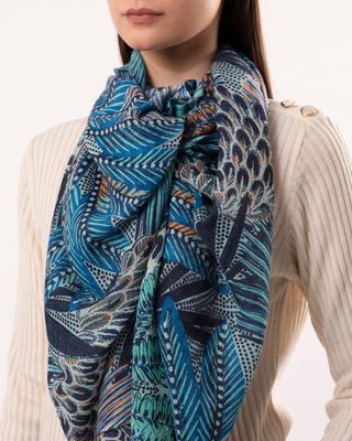 Miagi Botanical Print Wool Modal Scarf | Blue Miagi Botanical Print Wool Modal Scarf | Blue